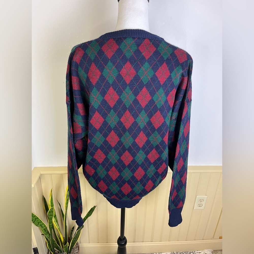 Vintage Giorgio di Firenze Italy Argyle Sweater XL Wool Blend Grampacore School - Picture 7 of 9
